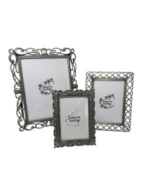 Vintage Pewter Photo Frame Set Ornate Metal Frames 8x10 5x7 4x6 1990s